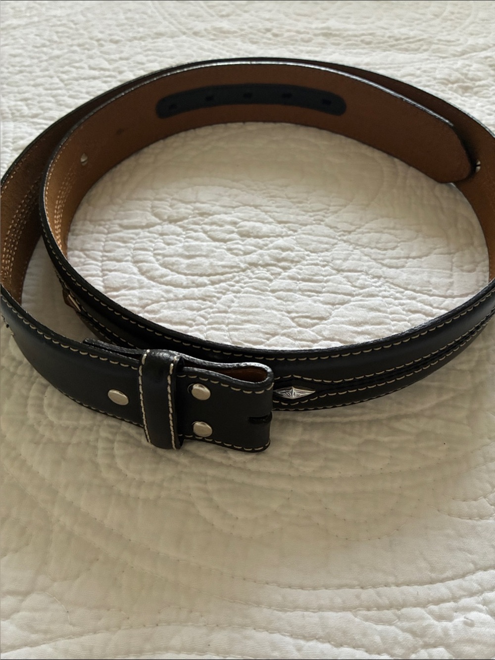 Nocona Classic Black Leather Belt with Contrast Stitching - Picture 7 of 7